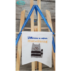 Stickdatei ITH - Wimpel Stab "Willkommen in unserer/meiner Miezwohnung"